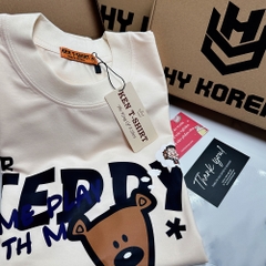 Áo phông tay lỡ HY KOREA Mr.Bean Teddy 1463 form rộng unisex