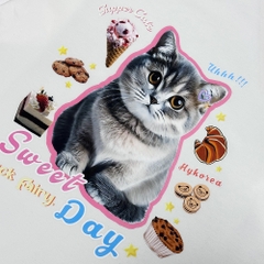 Áo phông tay lỡ HY KOREA Mèo Sweet Day 1483 form rộng unisex couple
