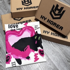 Áo phông nam nữ HY KOREA Black Cat 1473 form rộng tay lỡ