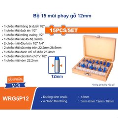 Bộ 15 mũi phay gỗ 12mm Wadfow WRG5P12
