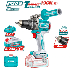 Máy khoan búa dùng pin 20V 136Nm TOTAL TIDLI201368 (kèm 2 pin 5Ah + sạc)