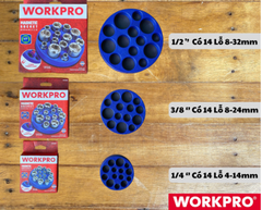 Khay đựng sắp xếp đầu tuyp (khẩu) 3/8inch hình tròn có từ tính Workpro WP433058