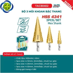Bộ 3 mũi khoan bậc thang Total TAC80402
