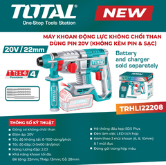 Máy khoan búa pin 20V Total TRHLI22208 (Chưa Pin & Sạc)