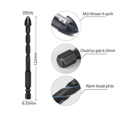 Mũi khoan gạch, đá bóng kính 4 cạnh dài 110mm Senka