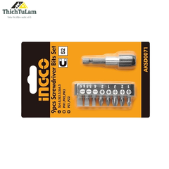 Bộ đầu tua vít 9 chi tiết Ingco AKSD0071