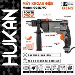 Máy khoan điện 790W, đầu kẹp Ø13mm Gen 2 Hukan G2-ID790