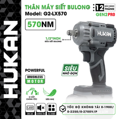Thân máy siêt bulong 570Nm, đầu 1/2inch Hukan G2-LX570