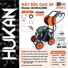 Máy rửa xe 3500W, có chỉnh áp, chống giật Gen 2 Hukan G2-RCA3500