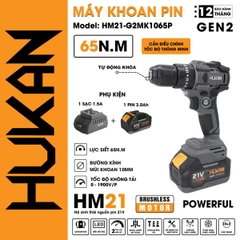 Máy khoan pin 10mm Gen 2 (1 pin,1 sạc ) Hukan HK-HM21-G2MK1065P