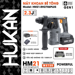 Máy khoan đục bê tông pin 2.3J Hukan HM21-RH2706PLUS.2