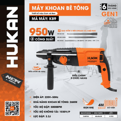 Khoan bê tông 3 chức năng 950W (Gen 1) Hukan K89