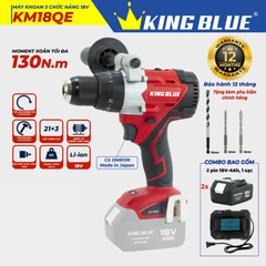 Bộ máy khoan pin có búa 18V (2 pin, 1 sạc) Kingblue KM18QE.2 chuyên rút lõi (Chân pin Makita)