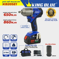Máy siết bu lông 20V (1 pin, 1 sạc) Kingblue KB20SE1 (Chân pin Bosch)