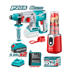 Combo Máy Khoan Động Lực Không Chổi Than Và Máy Xay Sinh Tố Dùng Pin và Bộ Mũi Khoan SDS Total TOSLI23061
