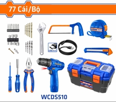 Bộ 77 món dụng cụ cầm tay kèm máy khoan dùng pin 12V  Wadfow WDT1B77