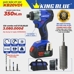 KB0924.15 - Combo Kingblue bộ bắt vít KB20VD1 ( bộ 1 pin, 1 sạc) và mũi khoan rút lõi 63mm
