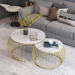 Bàn sofa đôi trái bí mặt đá - BT 22