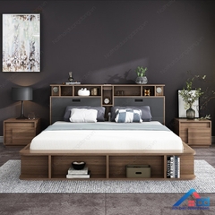 Giường ngủ thông minh có kệ để đồ màu vân gỗ - GN 46