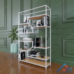 Kệ sách khung sắt gỗ cao su - TT 04