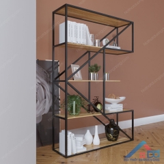 Kệ sách khung sắt chữ E gỗ cao su - TT 05