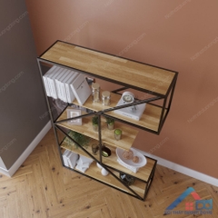 Kệ sách khung sắt chữ E gỗ cao su - TT 05