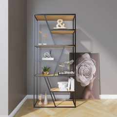 Kệ sách khung sắt gỗ cao su- TT 01
