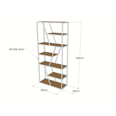 Kệ sách khung sắt gỗ cao su- TT 01