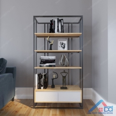 Kệ sách khung sắt gỗ cao su có hộc kéo - TT 06