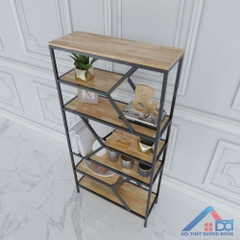 Kệ trang trí khung sắt gỗ cao su - TT 10