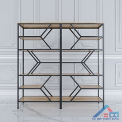 Kệ trang trí khung sắt gỗ cao su - TT 10
