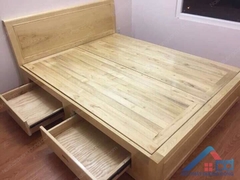 giường ngủ gỗ sồi tự nhiên có hộc kéo - GN 30