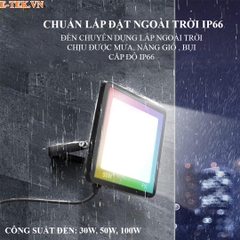 Đèn pha Led đổi màu RGB ngoài trời nháy theo nhạc 100W Wifi TUYA
