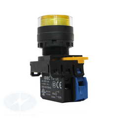 Nút nhấn Idec có đèn loại phẳng 220V AC/DC YW1L-AF2E10QM3Y Ø 22mm màu vàng 1NO