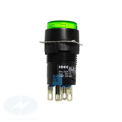 Nút nhấn Idec có đèn, loại tròn, 24V DC, AL6M Ø 16mm, màu xanh lá