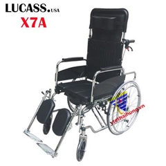 Xe lăn đa năng có bô vệ sinh, ngả nằm, chống lật, 2 tay phanh Lucass X7A
