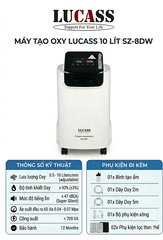 Máy tạo oxy 10 lít/phút LUCASS SZ-8DW có chức năng xông