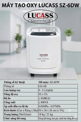 Máy tạo oxy 5 lít/phút Lucass SZ-6DW có chức năng xông