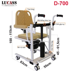 Xe di chuyển bệnh nhân Lucass D-700 nâng hạ chiều cao bằng piston thủy lực