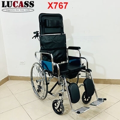 Xe lăn đa năng Lucass X767 có bô vệ sinh, ngả nằm, chống lật