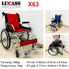 Xe lăn du lịch Lucass X63 khung hợp kim nhôm đệm xanh đỏ