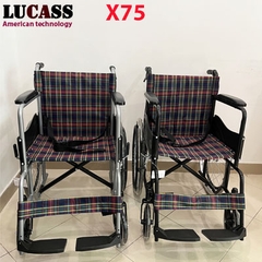 Xe lăn vải kẻ có phanh Lucass X75 mẫu mới nhất