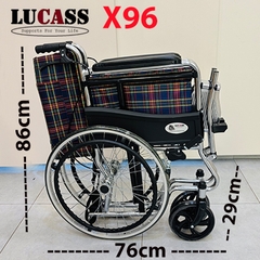 Xe lăn Lucass X96 vải kẻ bánh nan hoa, gấp gọn