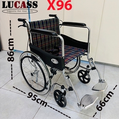 Xe lăn Lucass X96 vải kẻ bánh nan hoa, gấp gọn