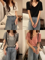 ÁO THUN TRƠN CỔ TIM CỘC TAY MÃ 3001