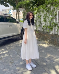 VÁY TRẮNG TAY PHỒNG REN HẠT