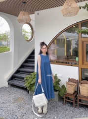 HENA DENIM - Váy bò dài xòe thắt nơ lưng