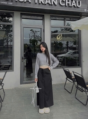 ÁO LEN HEMIN DÁNG LỬNG SỌC TAY DÂY DÀI THẮT SAU