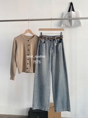 QUẦN JEANS SUÔNG KÈM BELT NÂU MÃ 7575