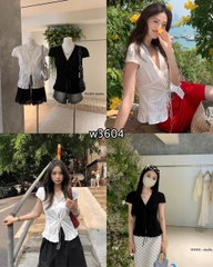 ÁO SƠ MI CỔ V REN THẮT NƠ WWGE MÃ W3604